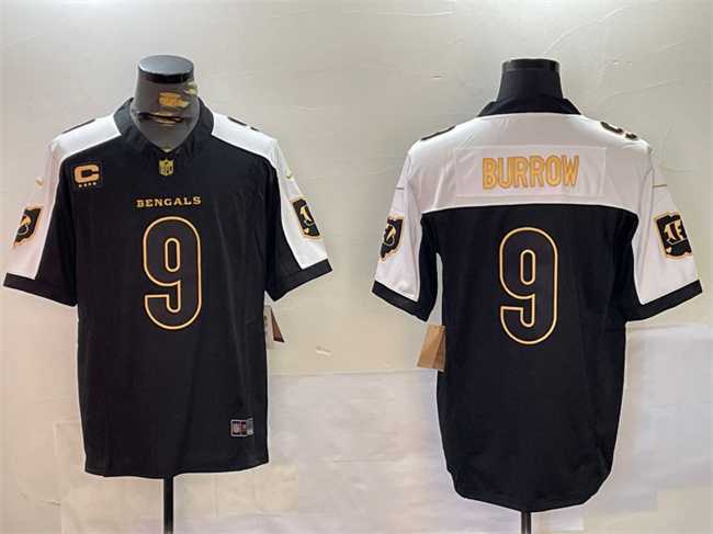 Mens Cincinnati Bengals #9 Joe Burrow Black Gold 2024 F.U.S.E With 4-Star C Patch Limited Stitched Jersey Dzhi